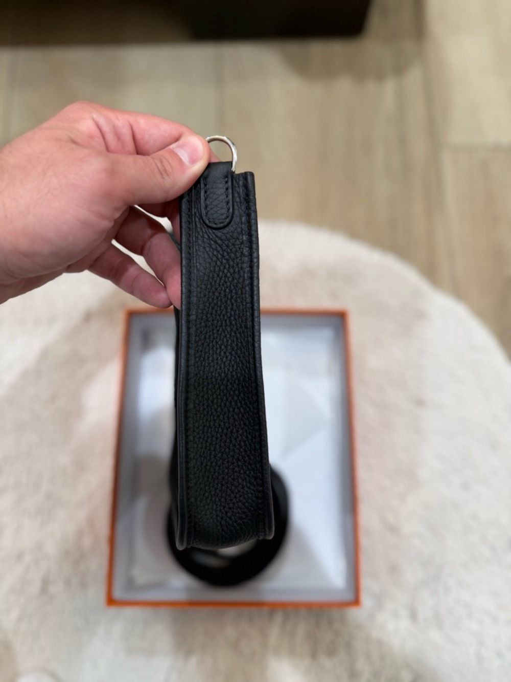 Black Crossbody Evelyn 16 Saddle Bag with Perforated 'H' Detail - Picture 2 of 6